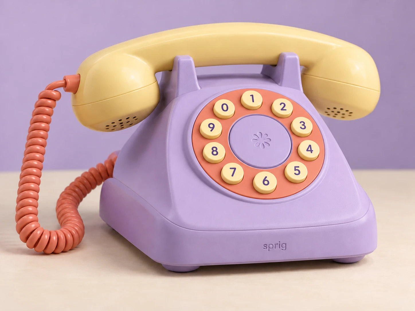 Daydream: lilac base, butter-yellow handset and coral accents